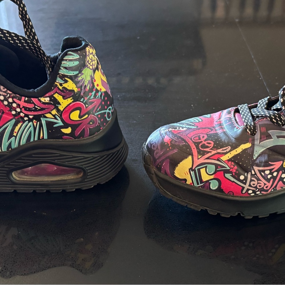 Skechers Black and Pink Athletic Shoes with Vibrant Design